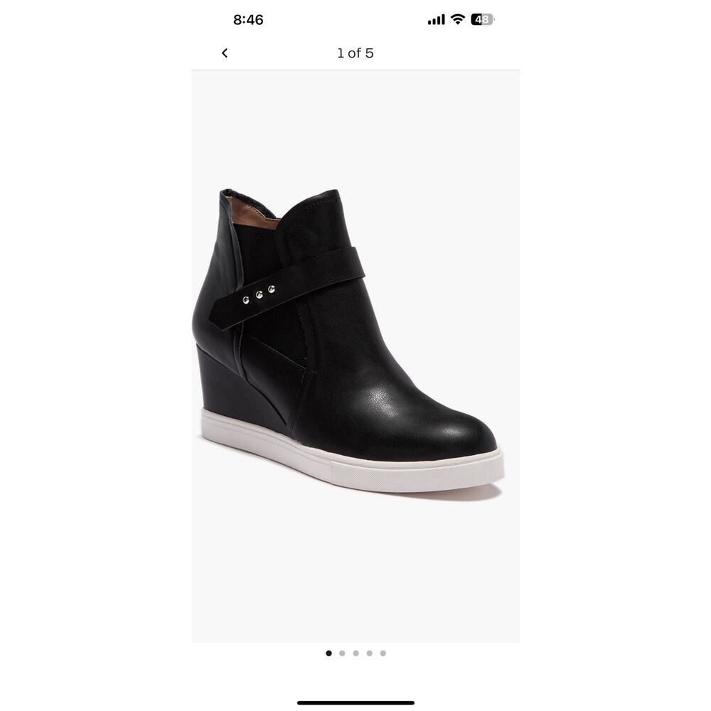 Linea Paolo Freshton Wedge Sneaker Size 8 Black Leather